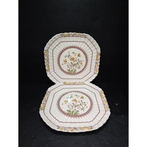 Copeland Spode Buttercup Square Luncheon Plates, Set of 2, Vintage Old Backstamp